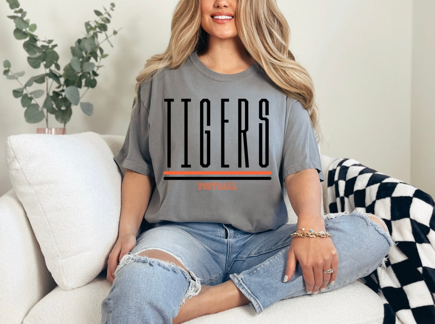 Tigers Football - Orange/Black - Thin Tall Font
