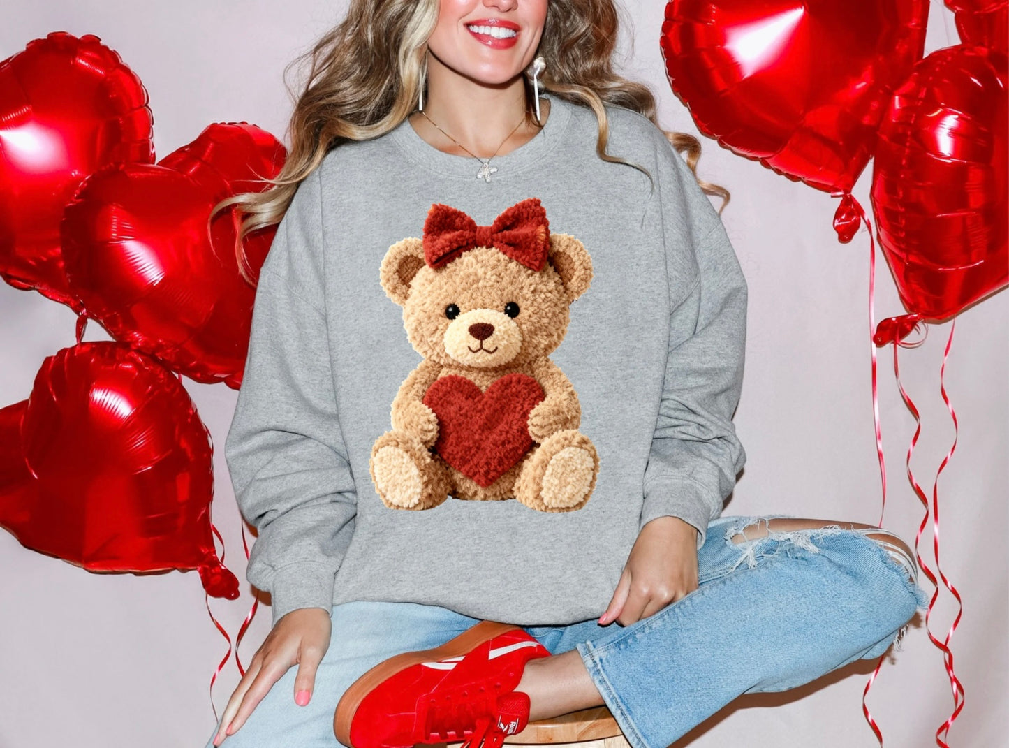 Fluffy Teddy Bear with Red Heart