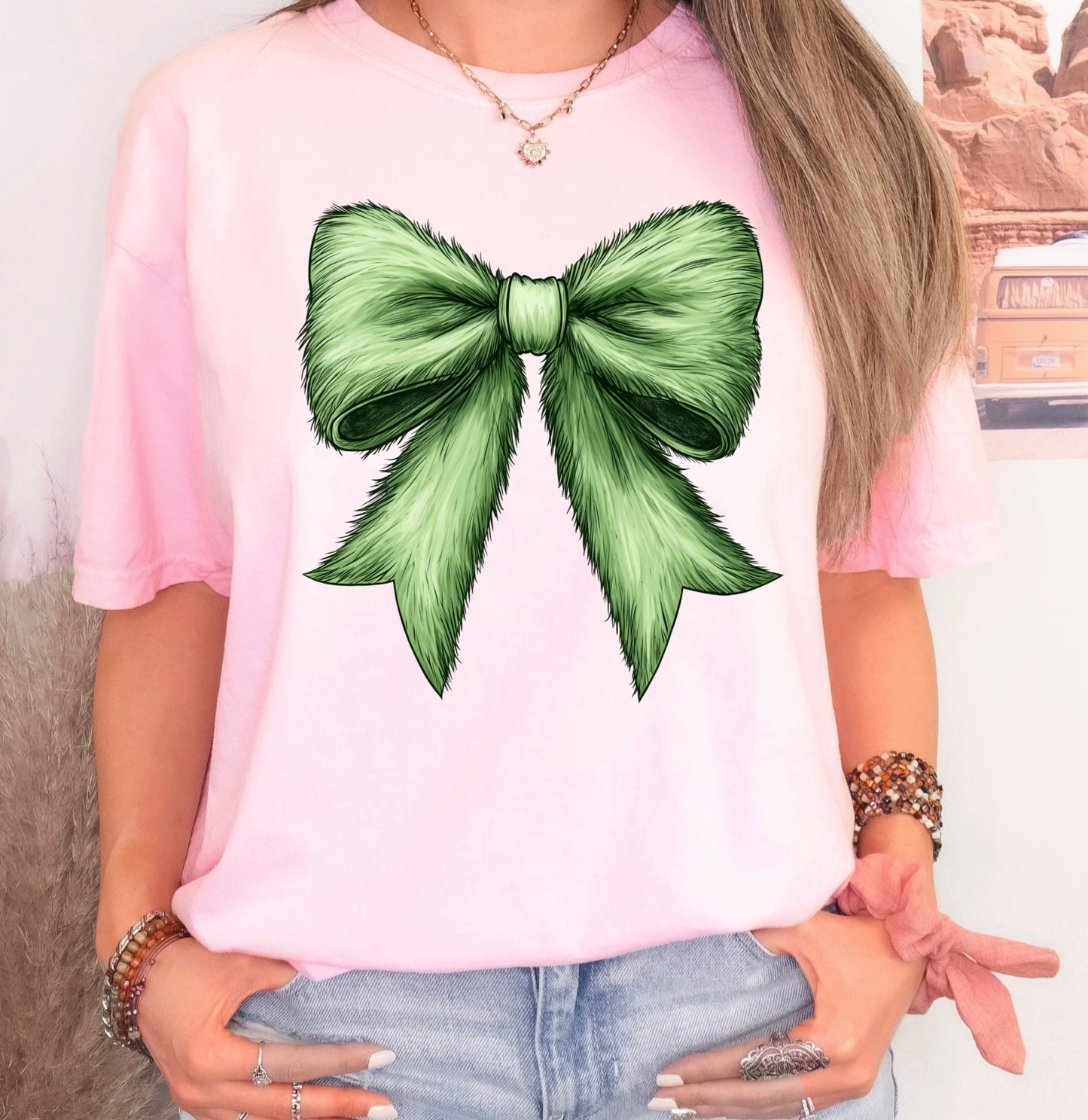 Green Fur Bow
