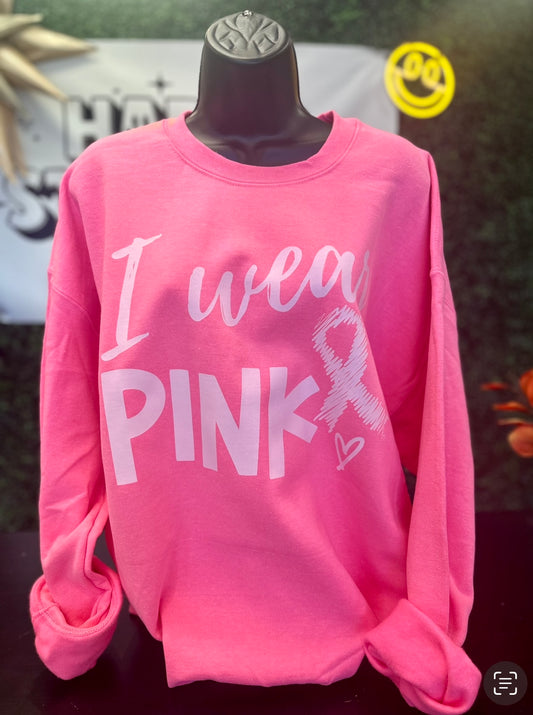 I wear pink sweatshirt