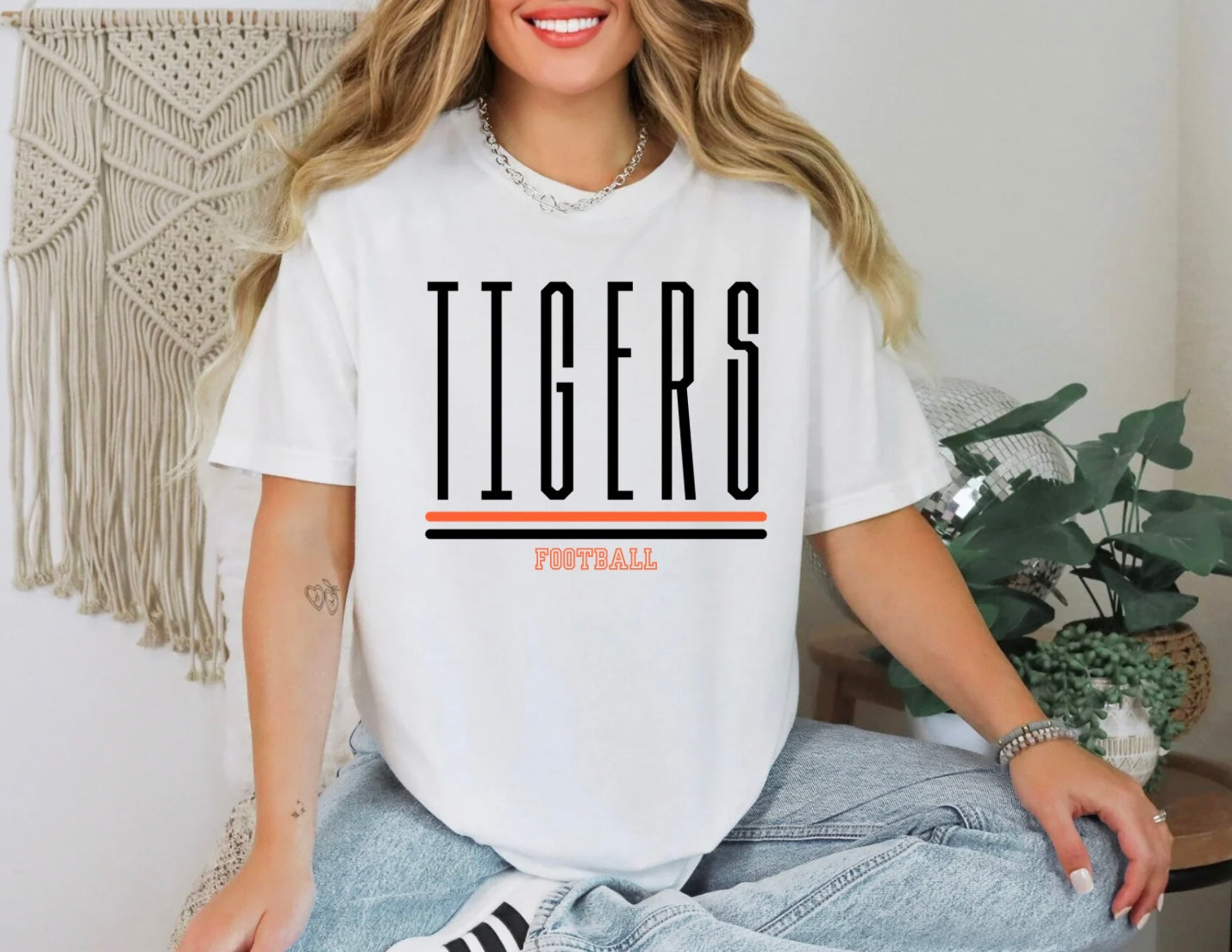 Tigers Football - Orange/Black - Thin Tall Font