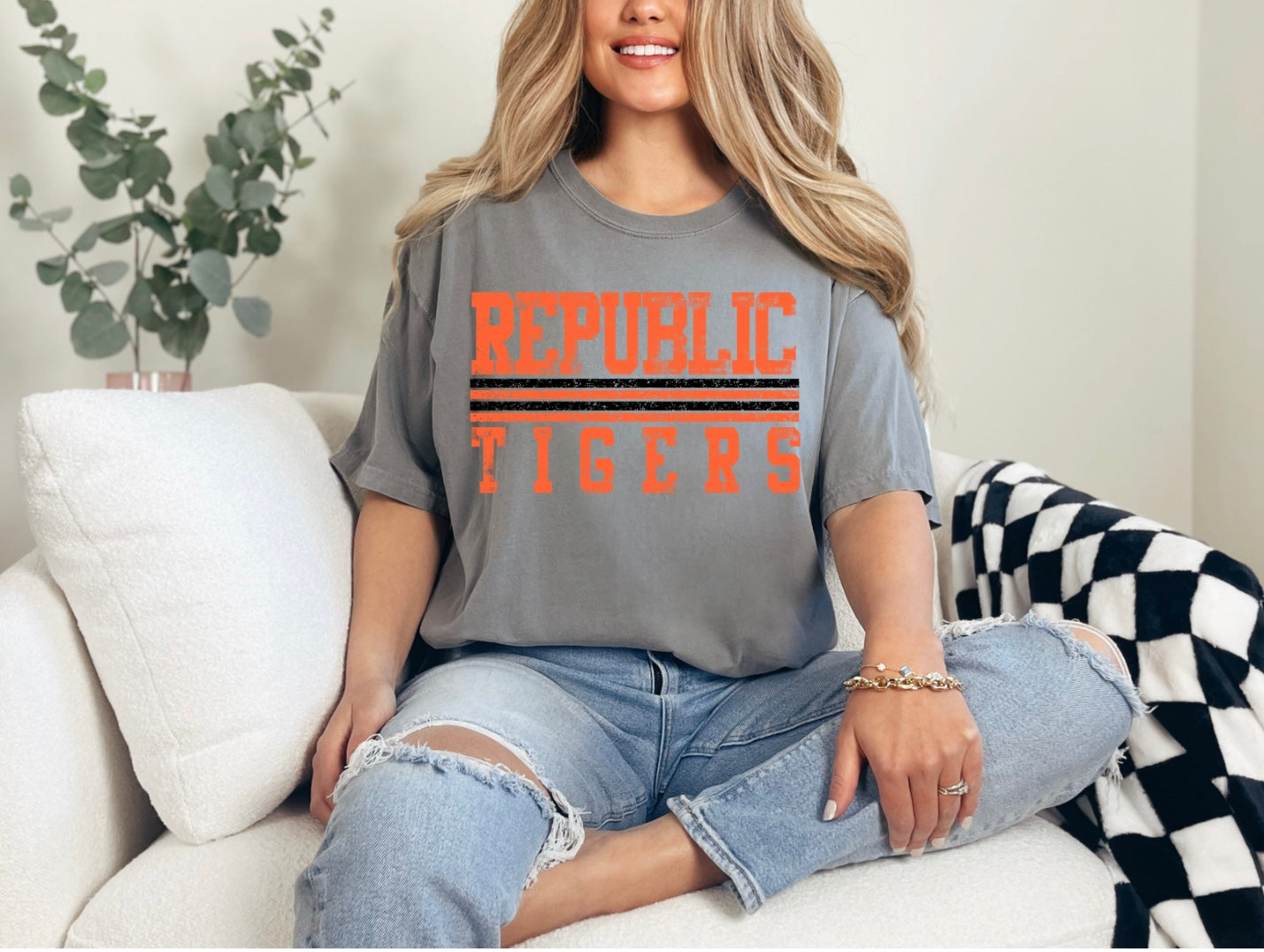 Republic Tigers - Distressed Stripes Orange Font/Black