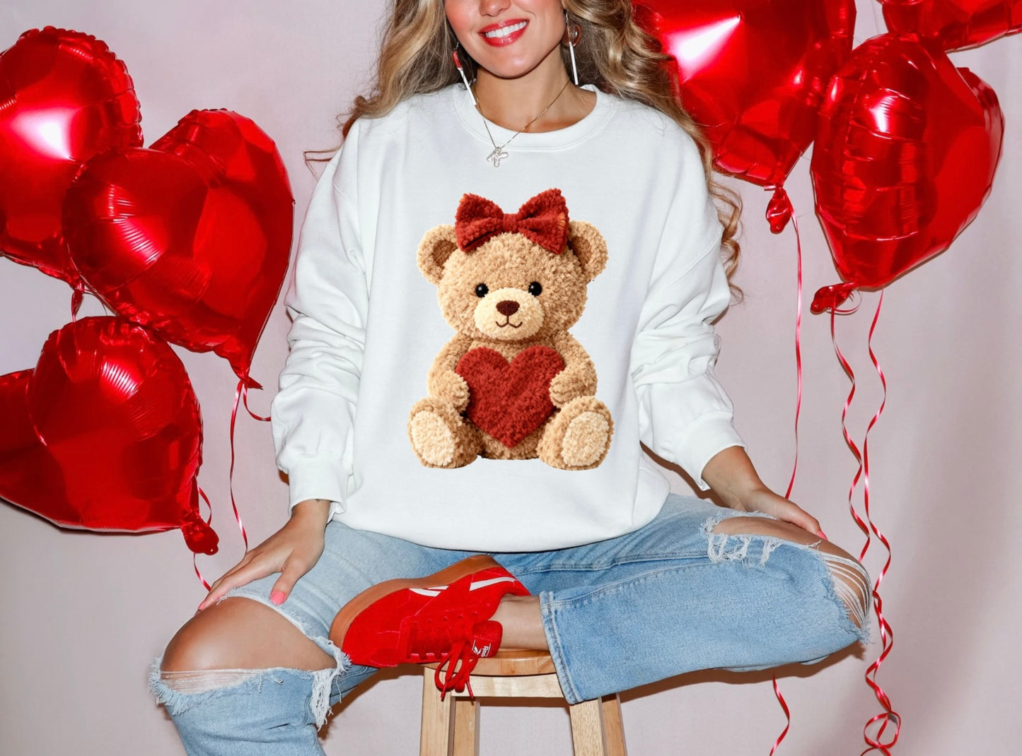 Fluffy Teddy Bear with Red Heart