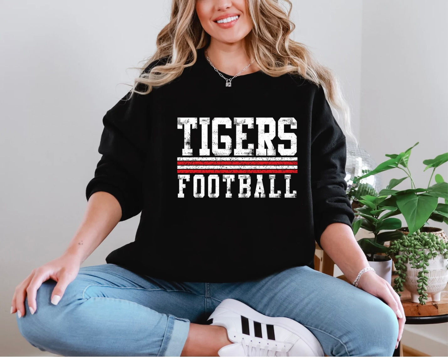 Tigers Football - Distressed Stripes Red/White