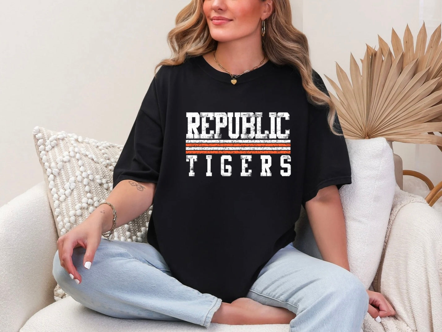 Republic Tigers - Distressed Stripes White Font/Orange