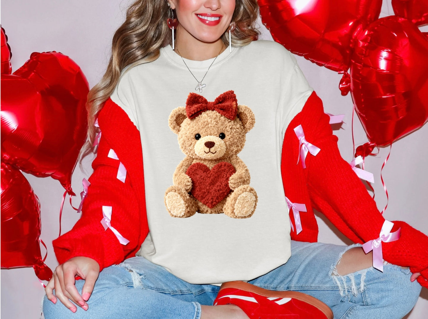 Fluffy Teddy Bear with Red Heart