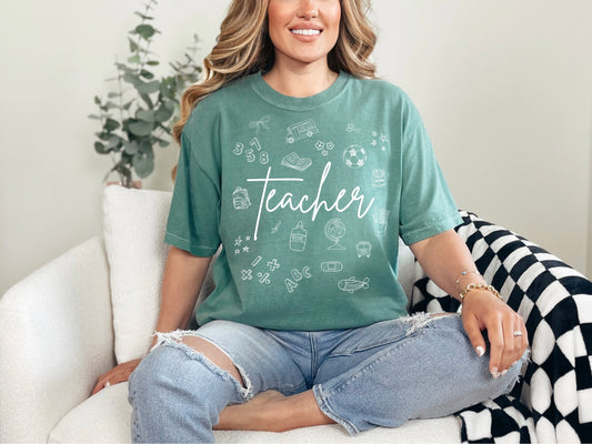 Teacher Doodle White