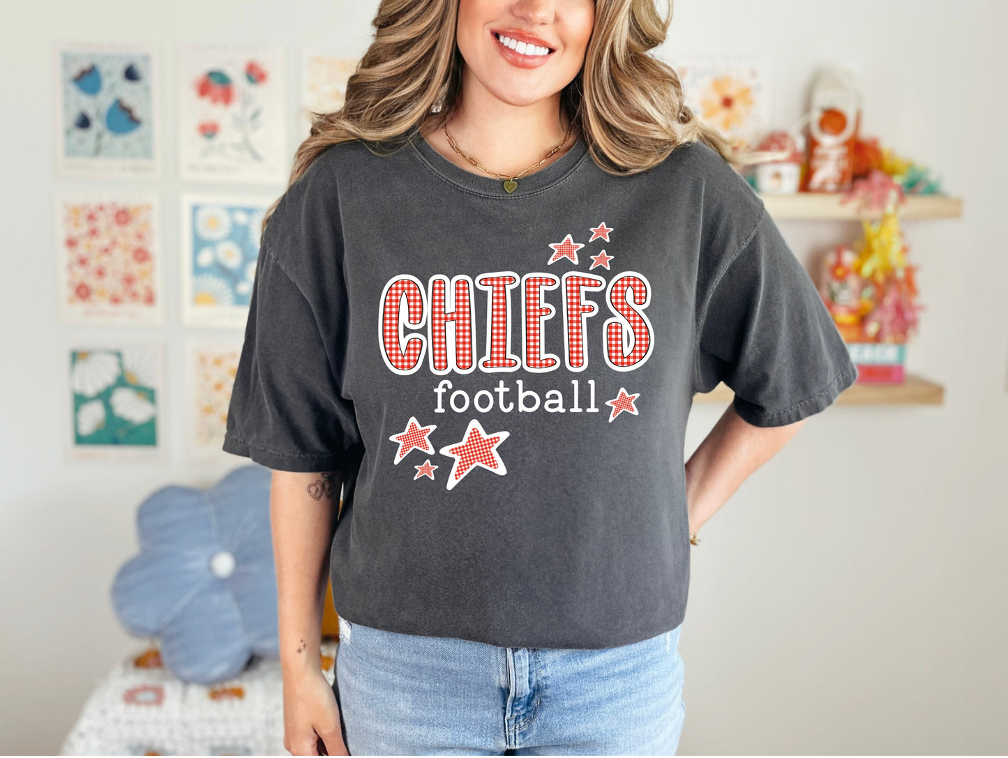Chiefs Football Red Gingham w/ Stars