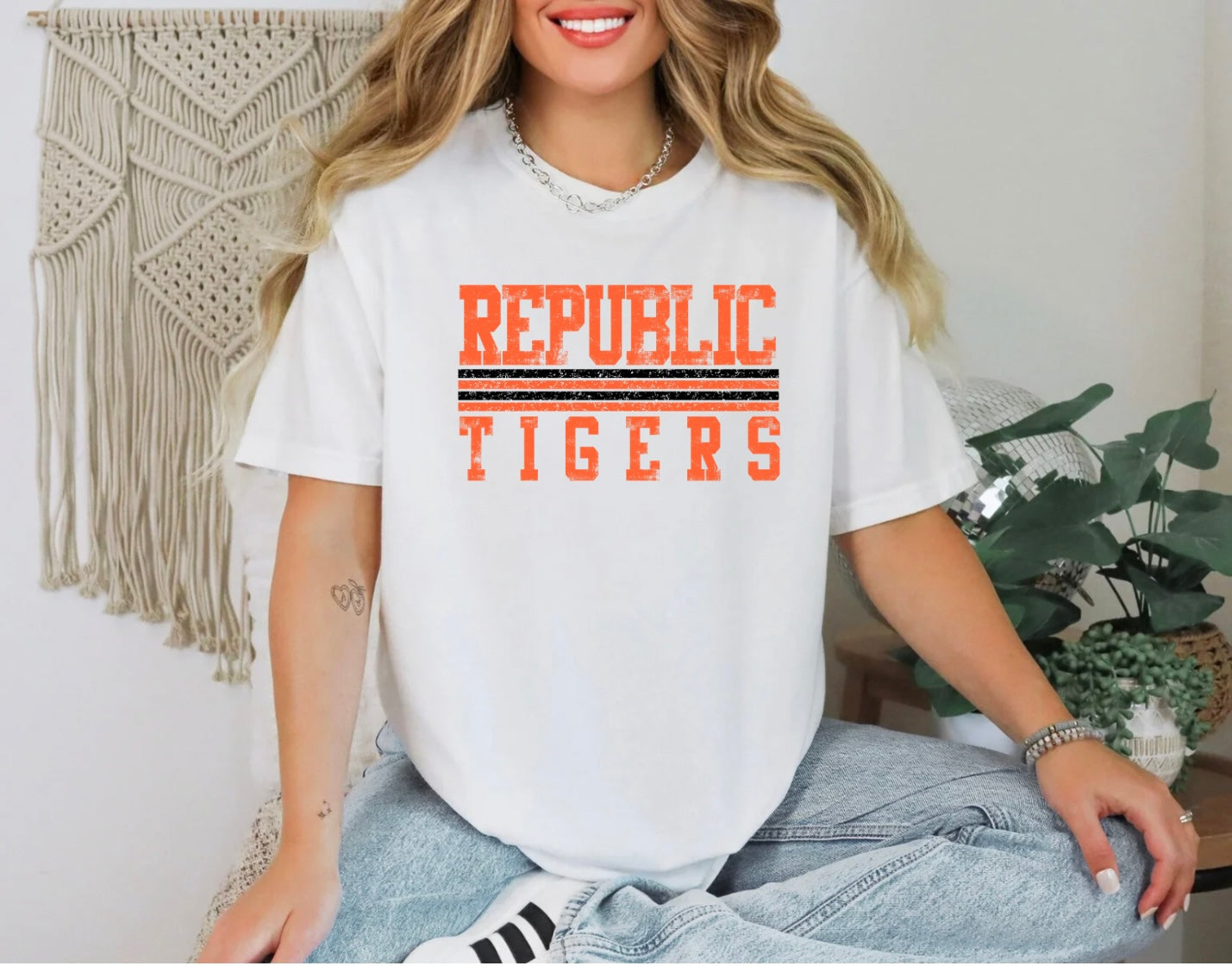 Republic Tigers - Distressed Stripes Orange Font/Black