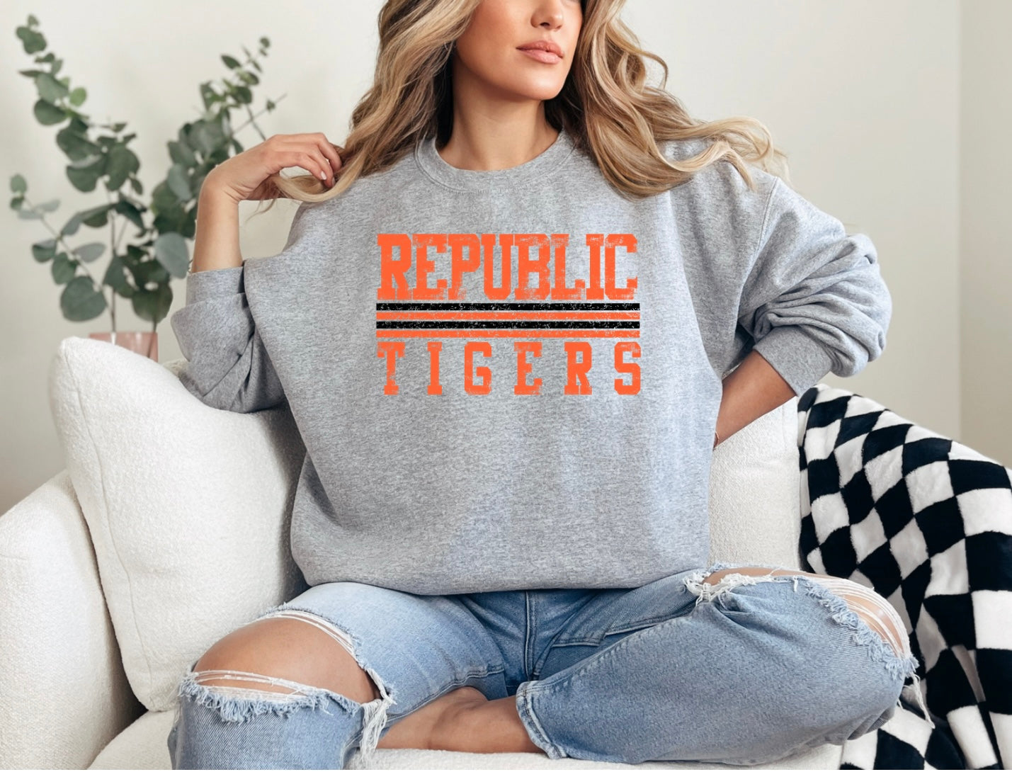 Republic Tigers - Distressed Stripes Orange Font/Black