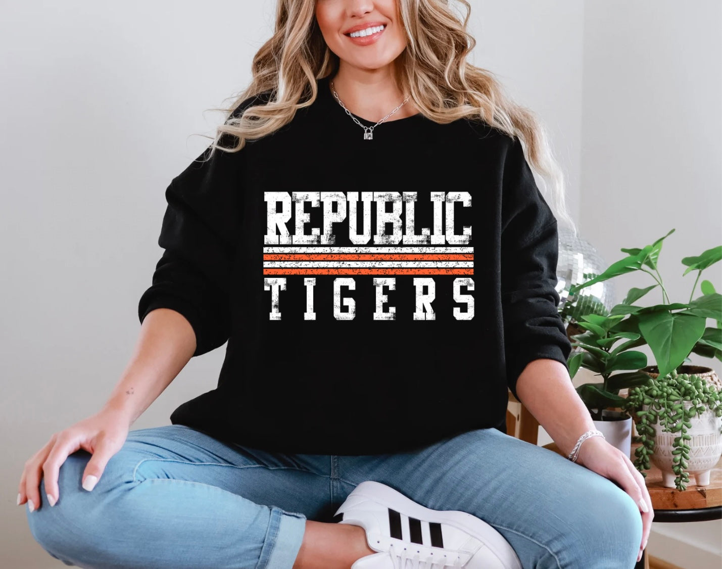 Republic Tigers - Distressed Stripes White Font/Orange