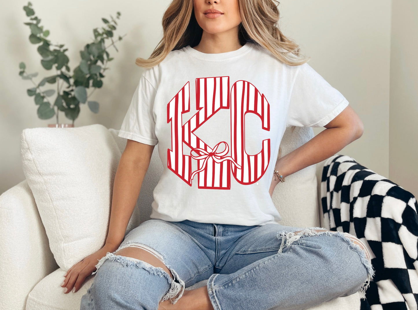 Lg KC - Red/White stripes w/bow