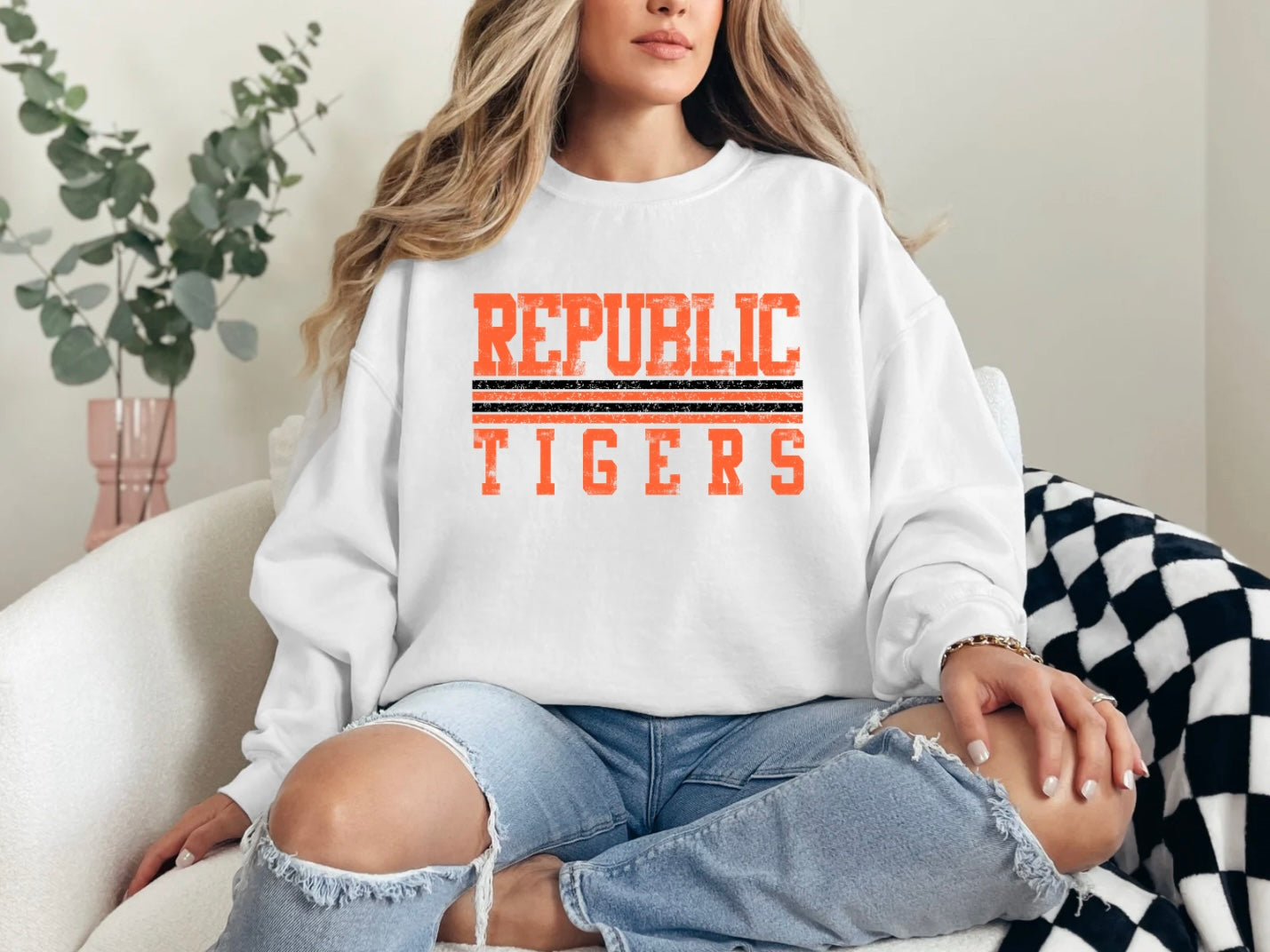 Republic Tigers - Distressed Stripes Orange Font/Black