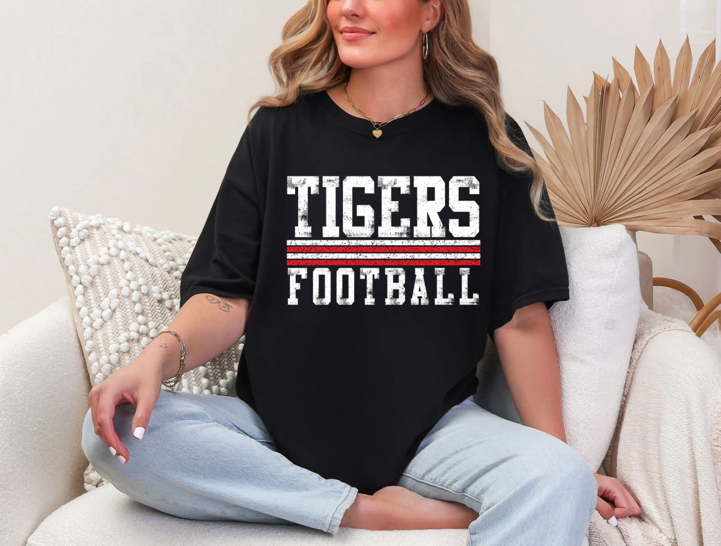 Tigers Football - Distressed Stripes Red/White
