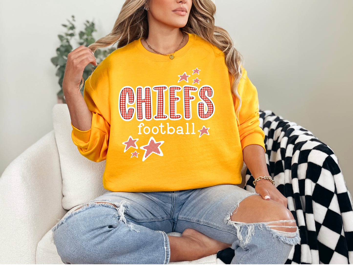 Chiefs Football Red Gingham w/ Stars